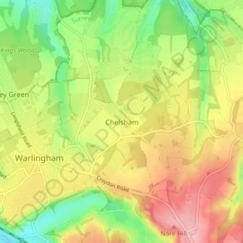 Mappa topografica Chelsham, altitudine, rilievo