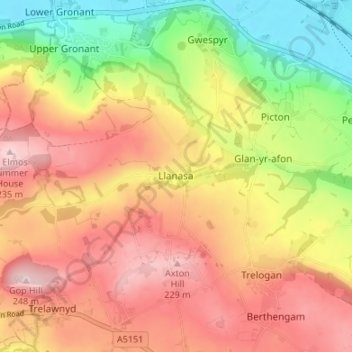 Mappa topografica Llanasa, altitudine, rilievo