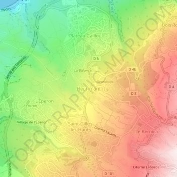 Mappa topografica Fleurimont, altitudine, rilievo