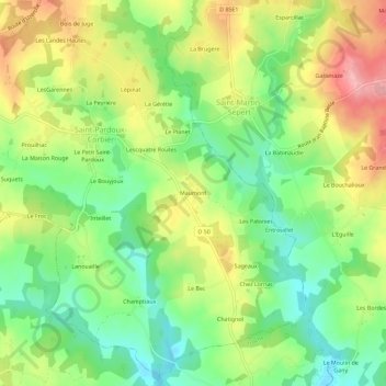 Mappa topografica Maumont, altitudine, rilievo