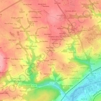 Mappa topografica Kervalguen, altitudine, rilievo