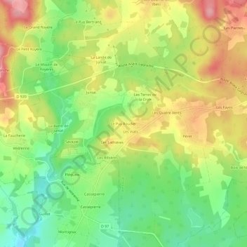 Mappa topografica Le Puy Roudier, altitudine, rilievo