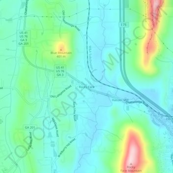 Mappa topografica Rocky Face, altitudine, rilievo