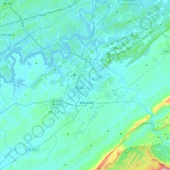Mappa topografica Alcoa, altitudine, rilievo