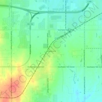 Mappa topografica Wheatland, altitudine, rilievo