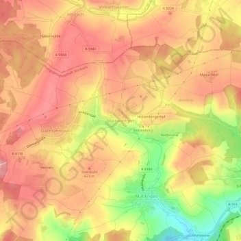Mappa topografica Mainwangen, altitudine, rilievo