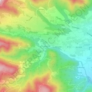 Mappa topografica Pontepietra, altitudine, rilievo
