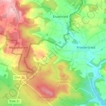 Mappa topografica Raubersried, altitudine, rilievo