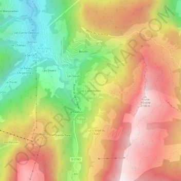 Mappa topografica Les Colombières, altitudine, rilievo