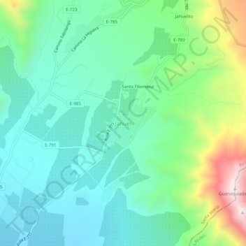 Mappa topografica Jahuel, altitudine, rilievo