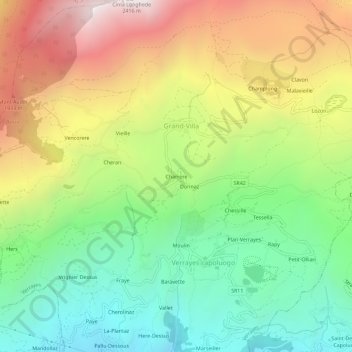 Mappa topografica Charrere, altitudine, rilievo
