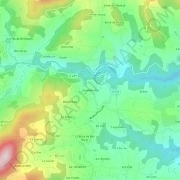 Mappa topografica Chambérieux, altitudine, rilievo