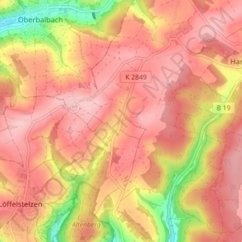 Mappa topografica Holzbronn, altitudine, rilievo