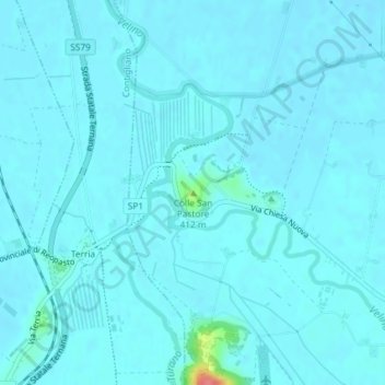 Mappa topografica Colle San Pastore, altitudine, rilievo
