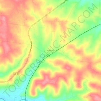 Mappa topografica Vineland, altitudine, rilievo