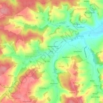 Mappa topografica Priel, altitudine, rilievo