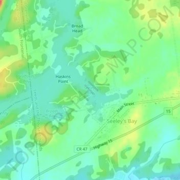 Mappa topografica Seeleys Bay, altitudine, rilievo