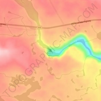 Mappa topografica Churchill Falls, altitudine, rilievo