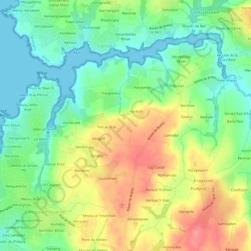 Mappa topografica Kervengar, altitudine, rilievo