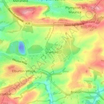 Mappa topografica Sherford, altitudine, rilievo