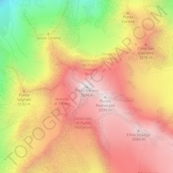 Mappa topografica Pizzo Tresero, altitudine, rilievo