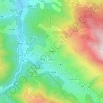 Mappa topografica Villargein, altitudine, rilievo