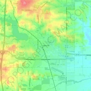 Mappa topografica Lakeville, altitudine, rilievo