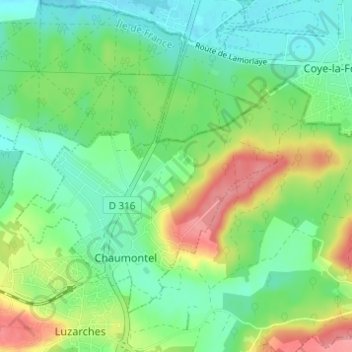 Mappa topografica Chaumontel, altitudine, rilievo
