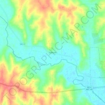 Mappa topografica Danforth, altitudine, rilievo