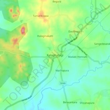 Mappa topografica Kalaghatagi, altitudine, rilievo