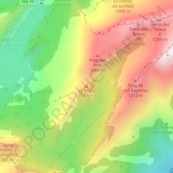 Mappa topografica sa Trona, altitudine, rilievo