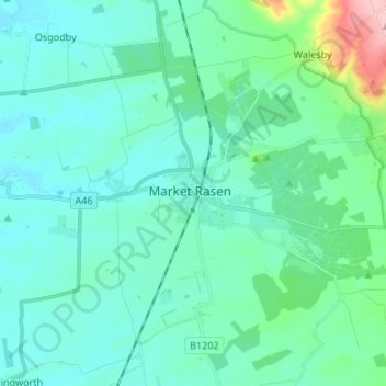 Mappa topografica Market Rasen, altitudine, rilievo