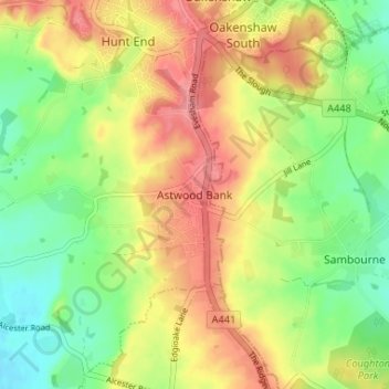 Mappa topografica Astwood Bank, altitudine, rilievo