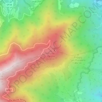 Mappa topografica Monte Perone, altitudine, rilievo