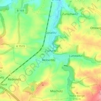 Mappa topografica Zschaitz, altitudine, rilievo