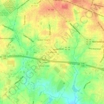 Mappa topografica Knollwood, altitudine, rilievo