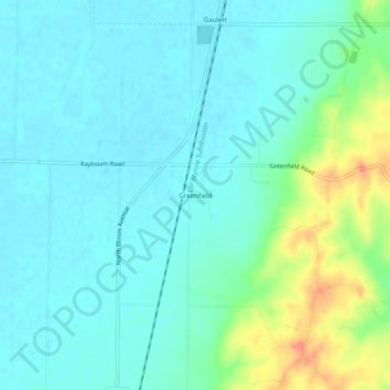 Mappa topografica Greenfield, altitudine, rilievo