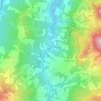 Mappa topografica Ponte di Verzuno, altitudine, rilievo
