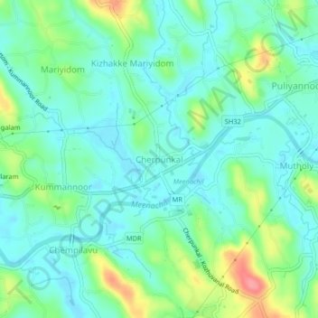 Mappa topografica Cherpunkal, altitudine, rilievo