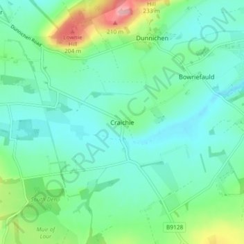 Mappa topografica Craichie, altitudine, rilievo