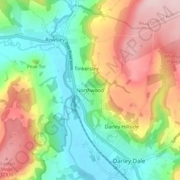 Mappa topografica Northwood, altitudine, rilievo
