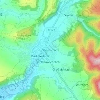 Mappa topografica Oberrodach, altitudine, rilievo