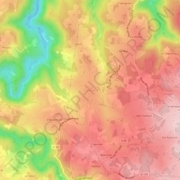 Mappa topografica Grazac, altitudine, rilievo