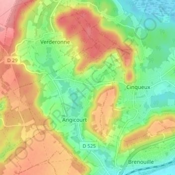 Mappa topografica Tourteaucourt, altitudine, rilievo