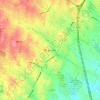 Mappa topografica Pflugerville, altitudine, rilievo