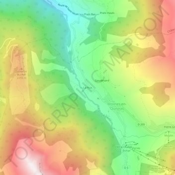 Mappa topografica La Rua, altitudine, rilievo