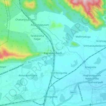 Mappa topografica Karakambadi, altitudine, rilievo