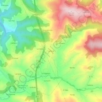 Mappa topografica La Peral, altitudine, rilievo