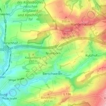 Mappa topografica Numborn, altitudine, rilievo