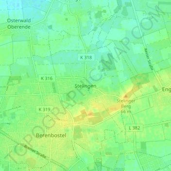 Mappa topografica Stelingen, altitudine, rilievo